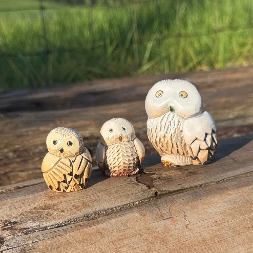 Artesania Rinconada Mom Babys Set Snow Owl Clay Enamel Figurine De Rosa Uruguay